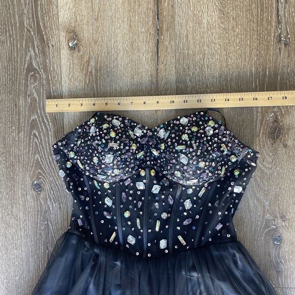 Blondie Niles Sz 9 Corset Gem Mesh Black Maxi Dress Event Sleeveless Romantic - Picture 8 of 16